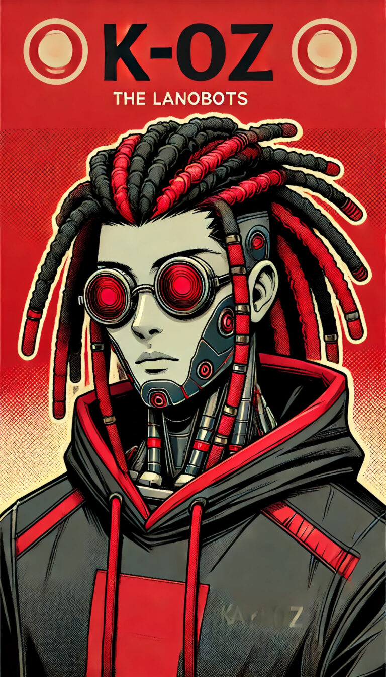 LanoBots artwork featuring K-Oz — retro-futuristic comic book art